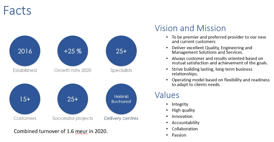 IsoSkills company facts vision mission and values presentation slide showing growth rate specialists customers and delivery centres